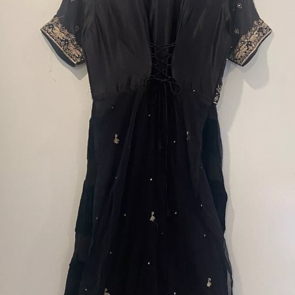 OutFit JPR Black Velvet Lace Gold  Embroidered Maxi Dress Womens XL - Picture 2 of 5